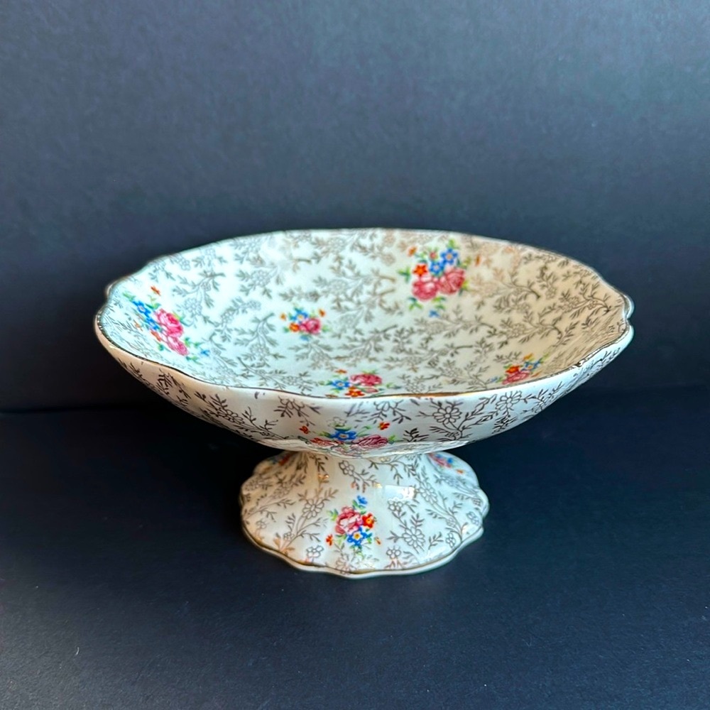 VTG James Kent Longton Embassy English Bone China Pedestal Dish Floral Chintz